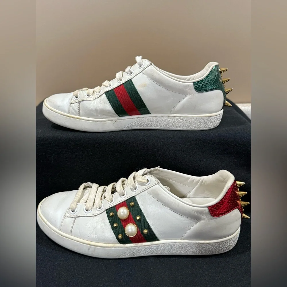Gucci | Shoes | Gucci 37 Sneakers Studs 6 Pearls Leather White